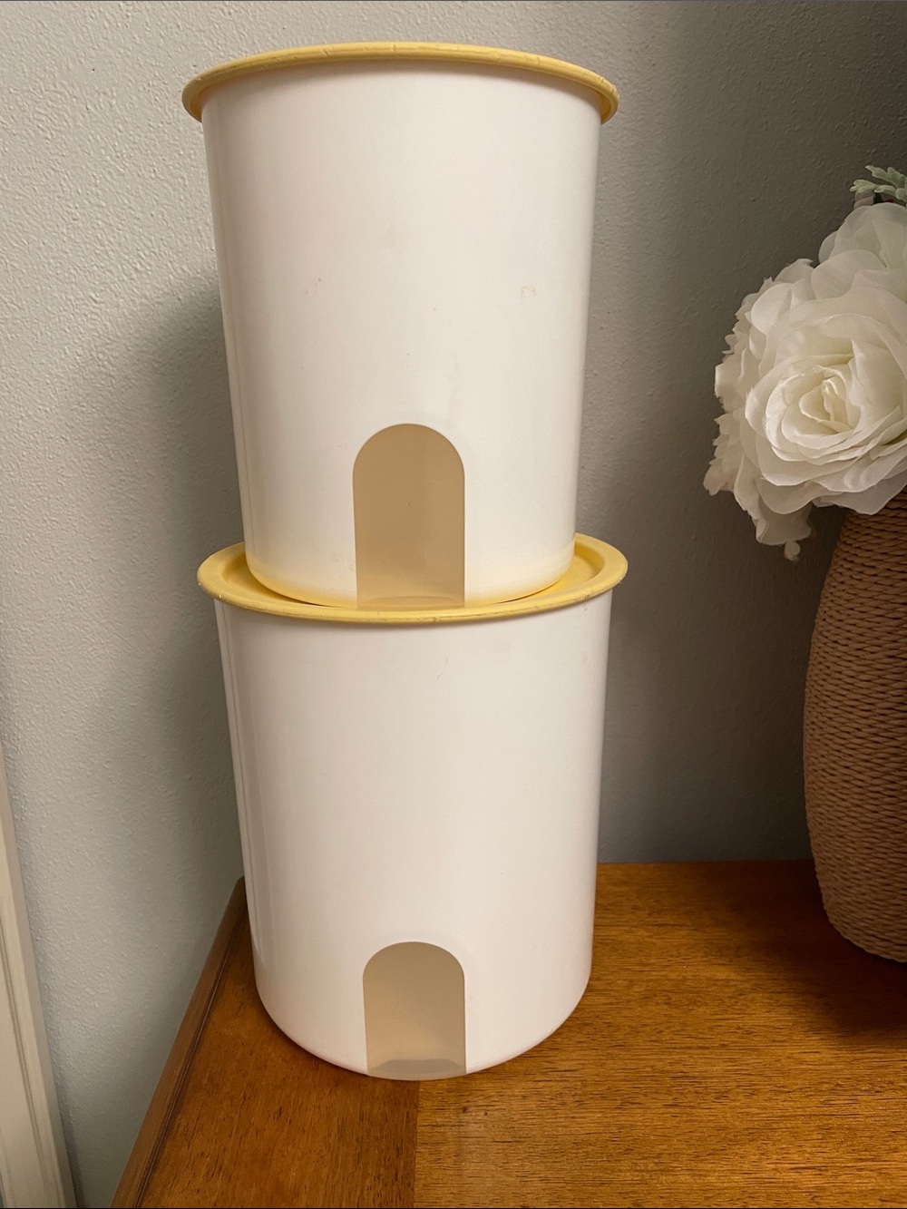 Vintage Tupperware One Touch Reminder Window Canister Set of 2 C & D